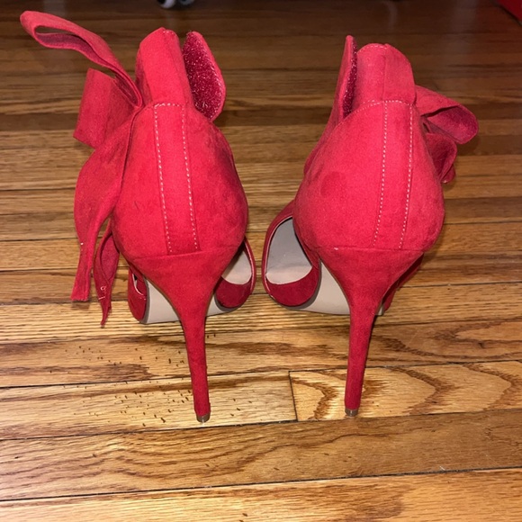 Women’s red justfab stiletto heels with bow detail on ankles - Picture 5 of 5
